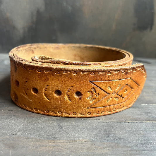 Vintage Leather Belt with Southwestern Designs