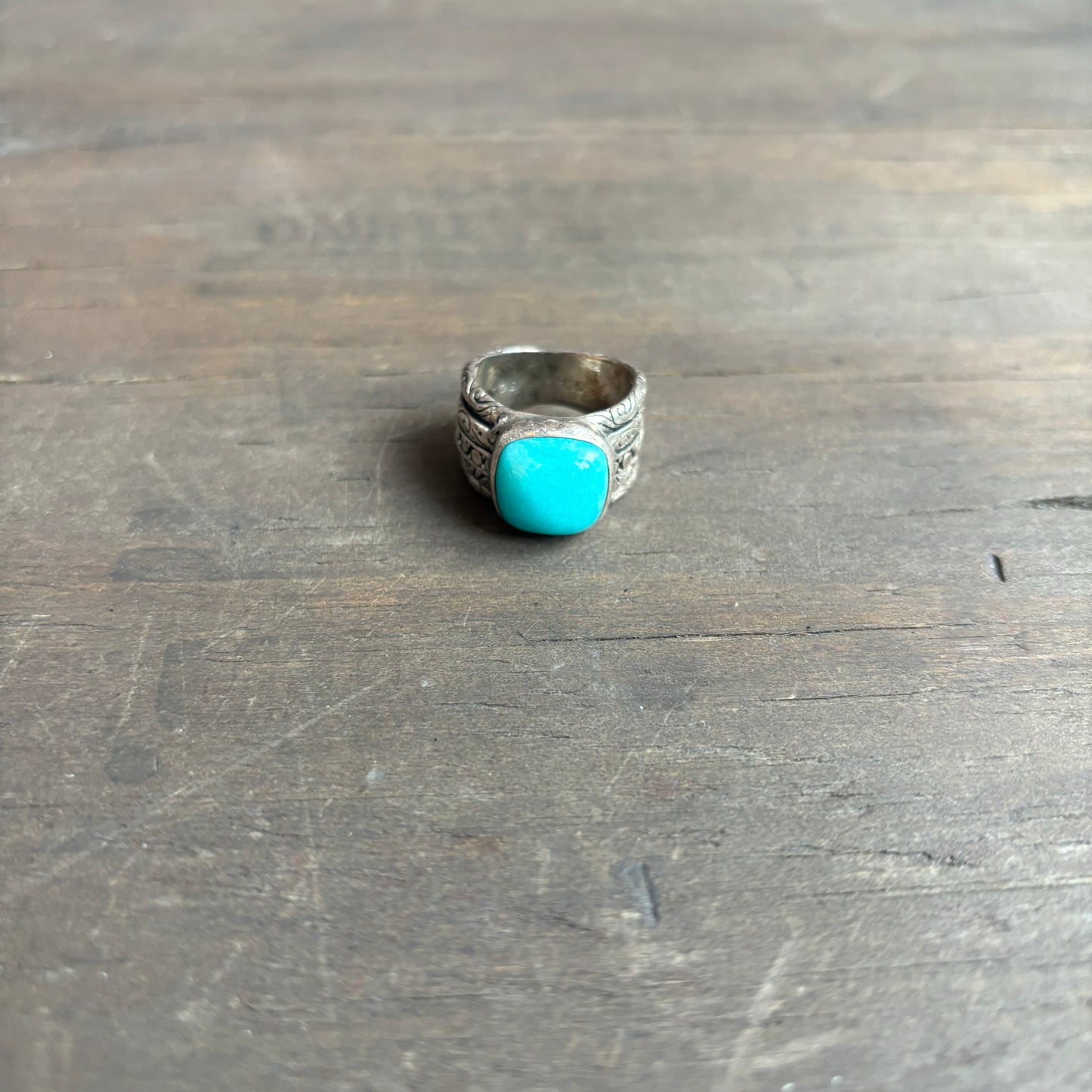 Wide Silver Ring with Aqua Stone