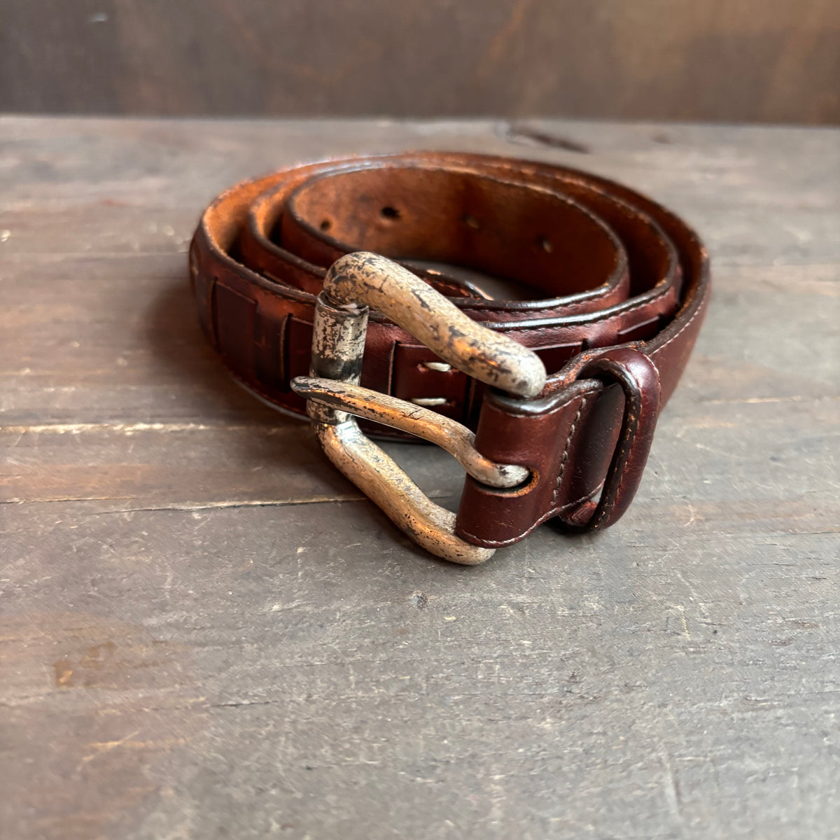 Vintage Textured Brown Leather Belt