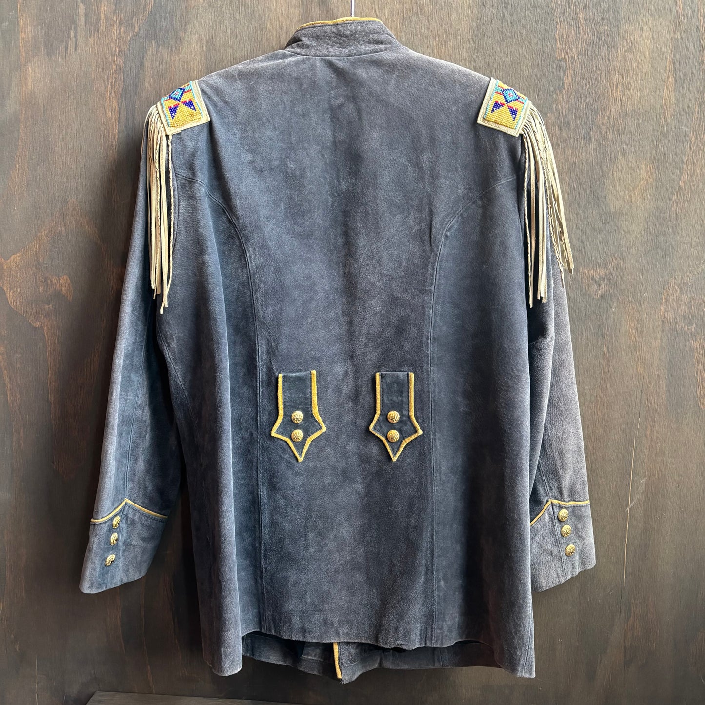 Blue Suede Fringed Jacket with Beading