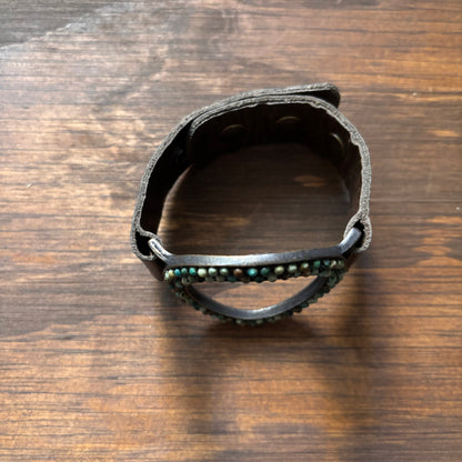 Vintage Green Stone and Leather Bracelet