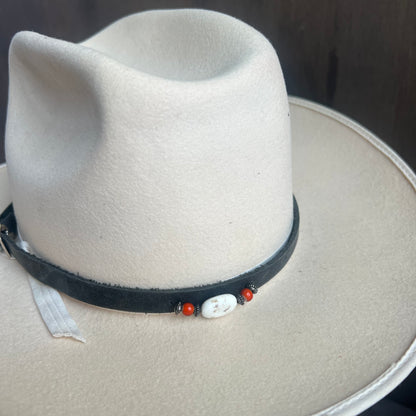 Black Leather Hat Band with Beads