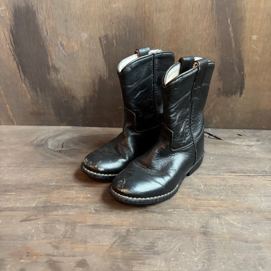 Old West Black Leather Roper Boots