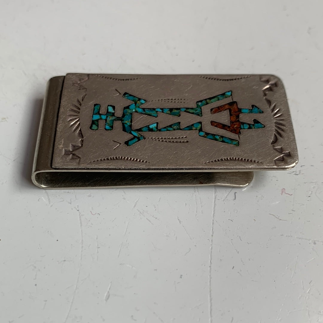 Sterling silver & turquoise chip money clip