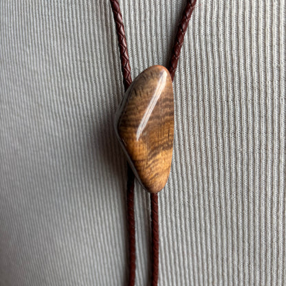Brown Polished Stone Bolo on Brown Tie