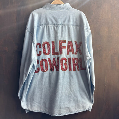 Custom "Colfax Cowgirl" Denim Button Up Shirt