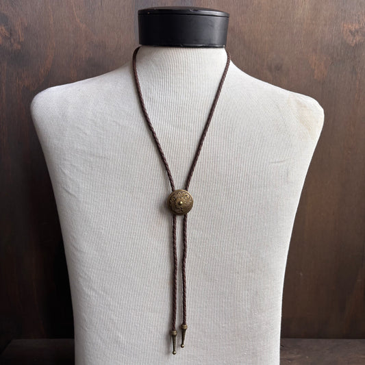 Metal Flower Bolo and Brown Tie