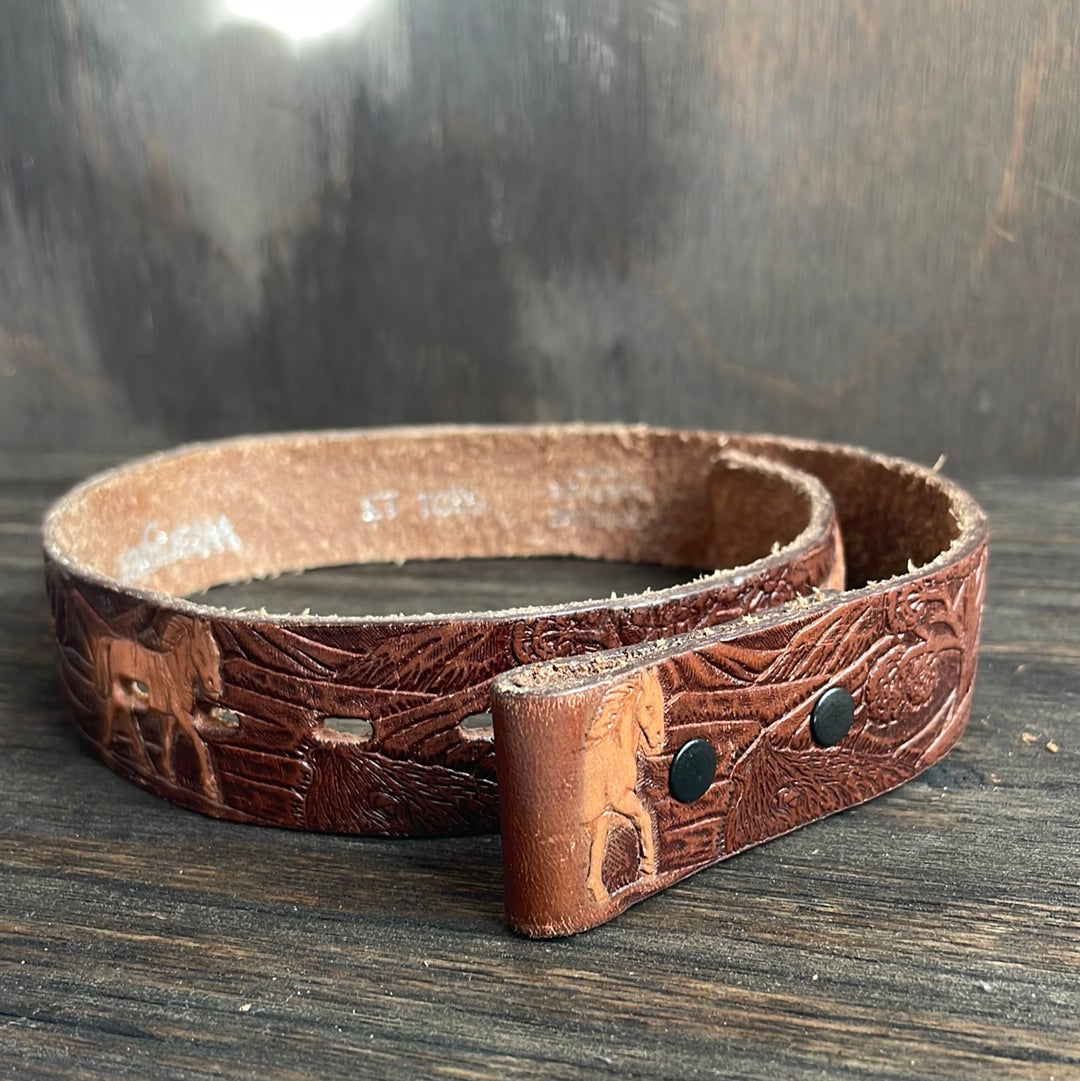 Kid’s Wrangler Brown Leather Tooled Belt with Horses