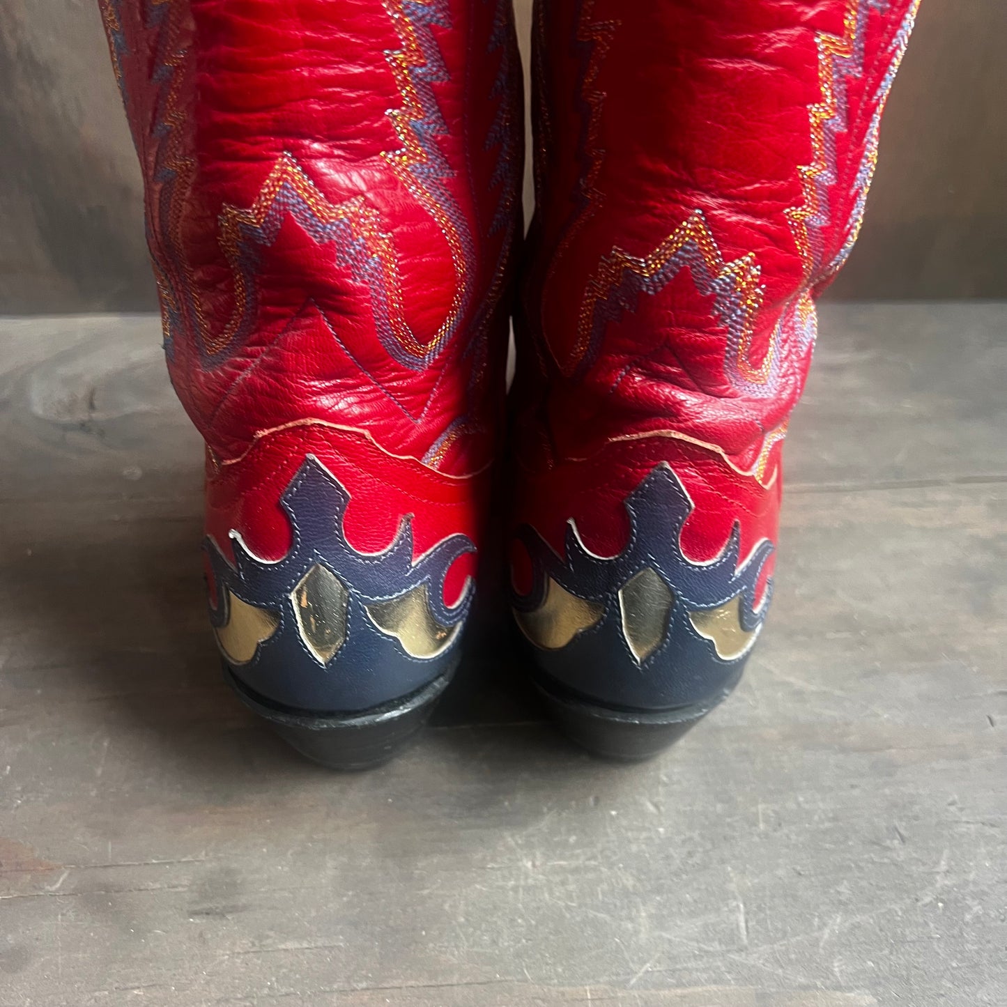 Larry Mahan Red, Blue, and Gold Leather Boots