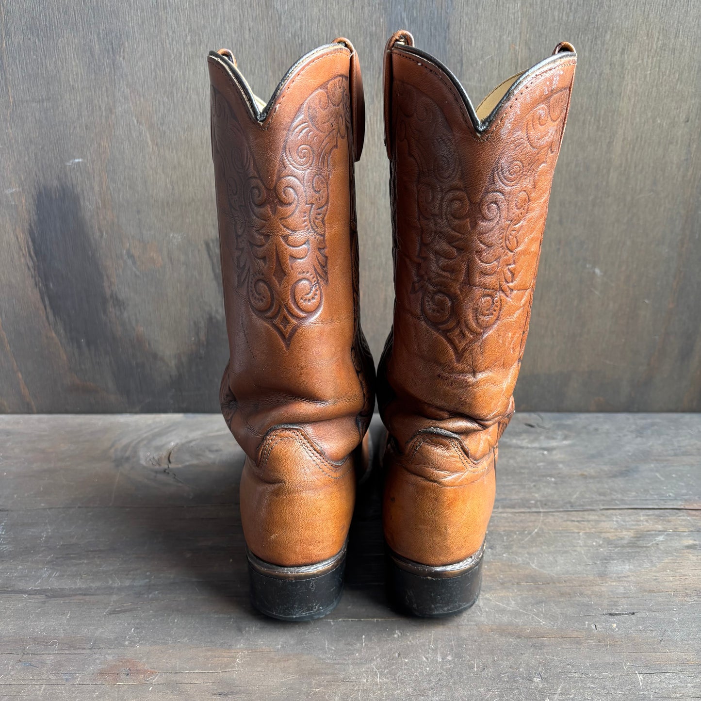 Acme Tan Tooled Leather Boots