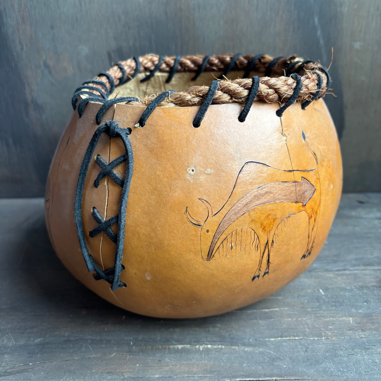 Hand Painted Gourd with Buffalos
