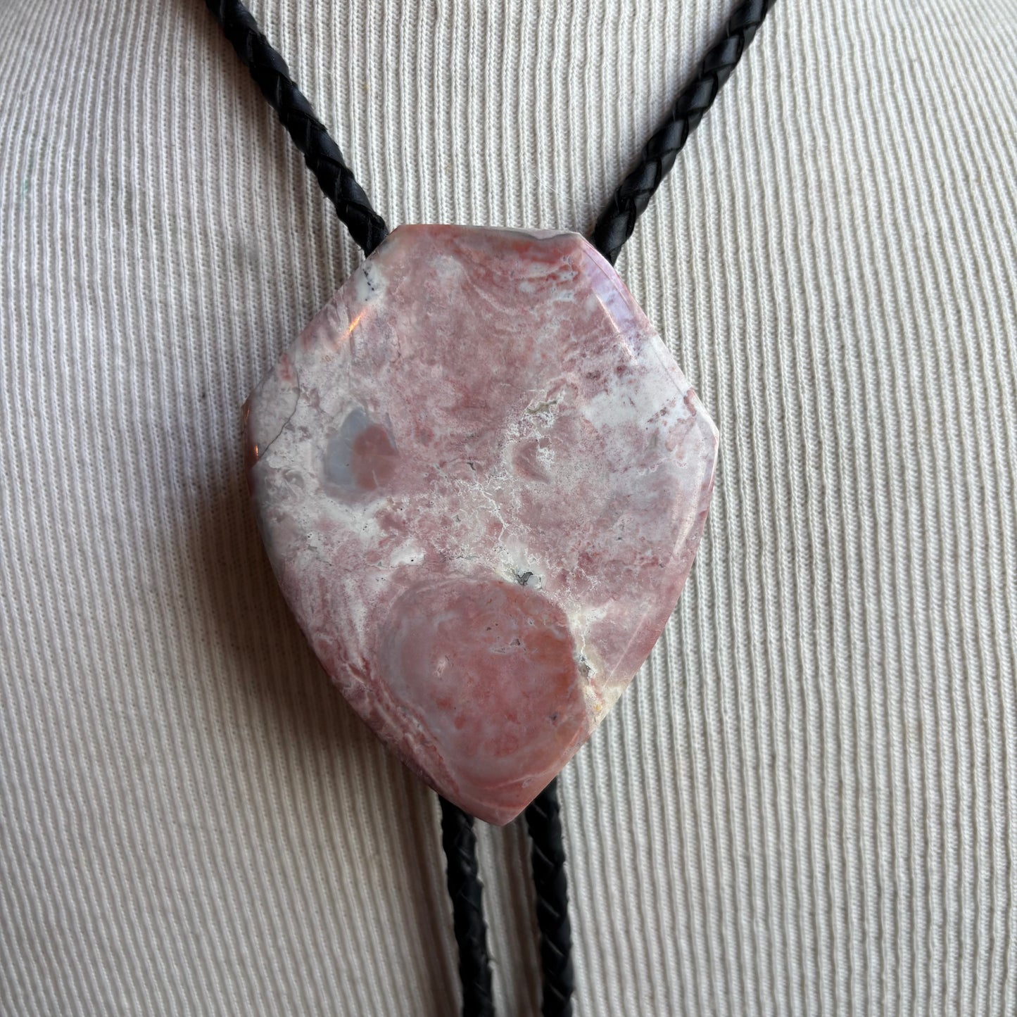 Large Stone Bolo on Black Leather Tie