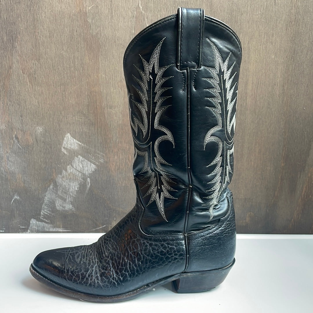 Tony Lama Black Leather Boots with White Stitching