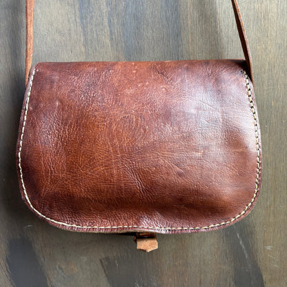 Brown Leather Bag with Faux Stone