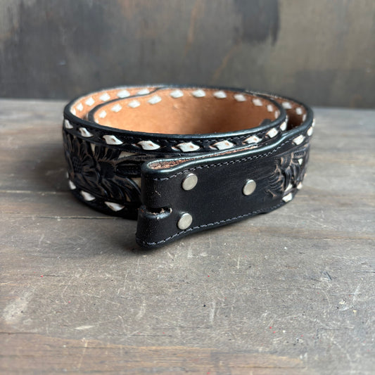 Nocona Black Tooled Leather Belt