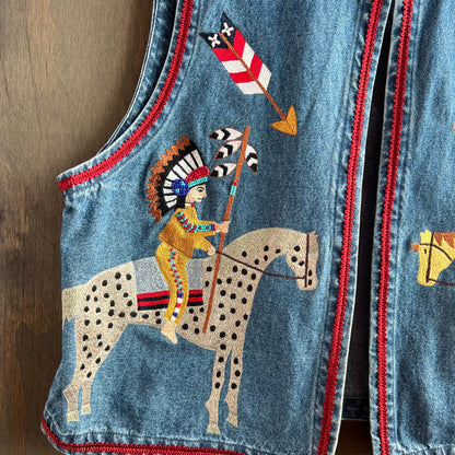 Double D Ranch Wear Denim Vest with Stitched Designs