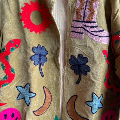 Chain stitch velvet jacket