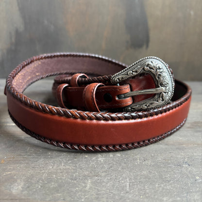 Resistol Brown Leather Belt with Braided Edge