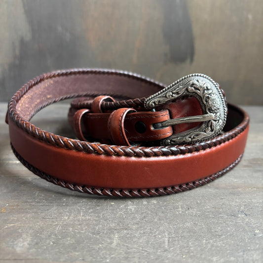 Resistol Brown Leather Belt with Braided Edge