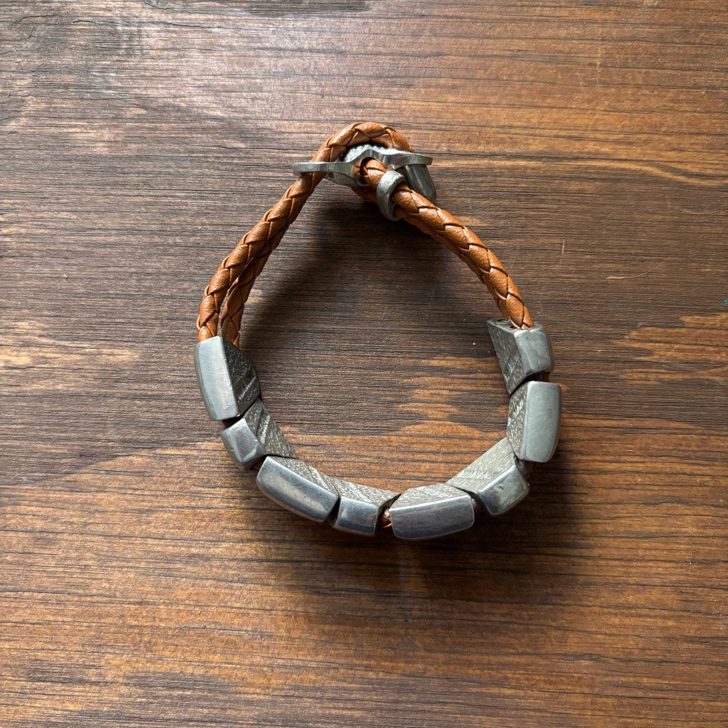 Tan Leather and Metal Bracelet