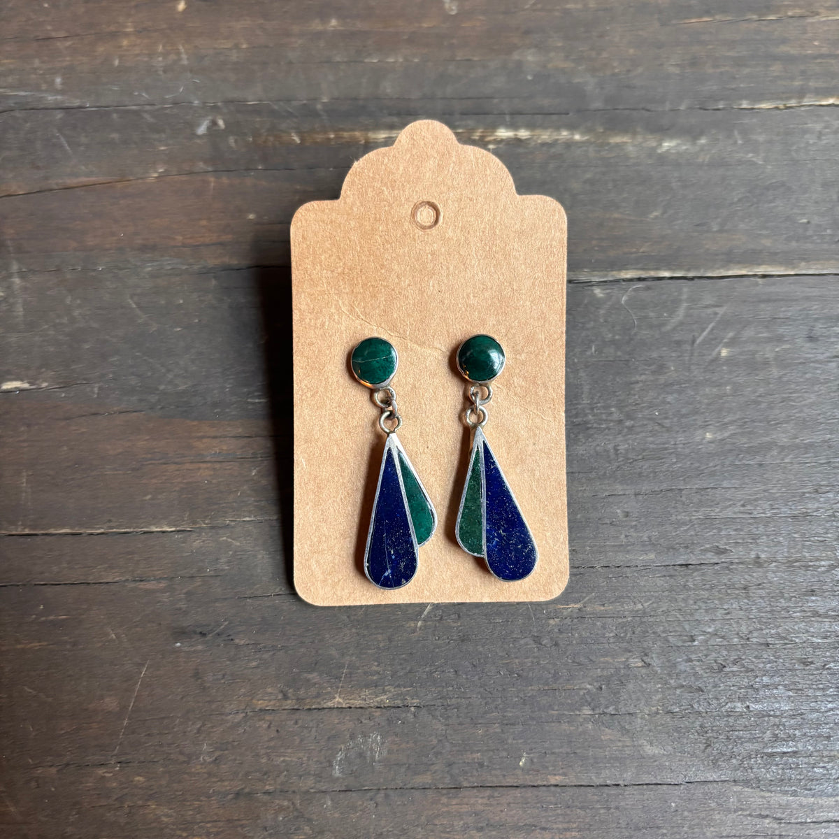 Vintage Sterling Silver Blue and Green Stone Earrings