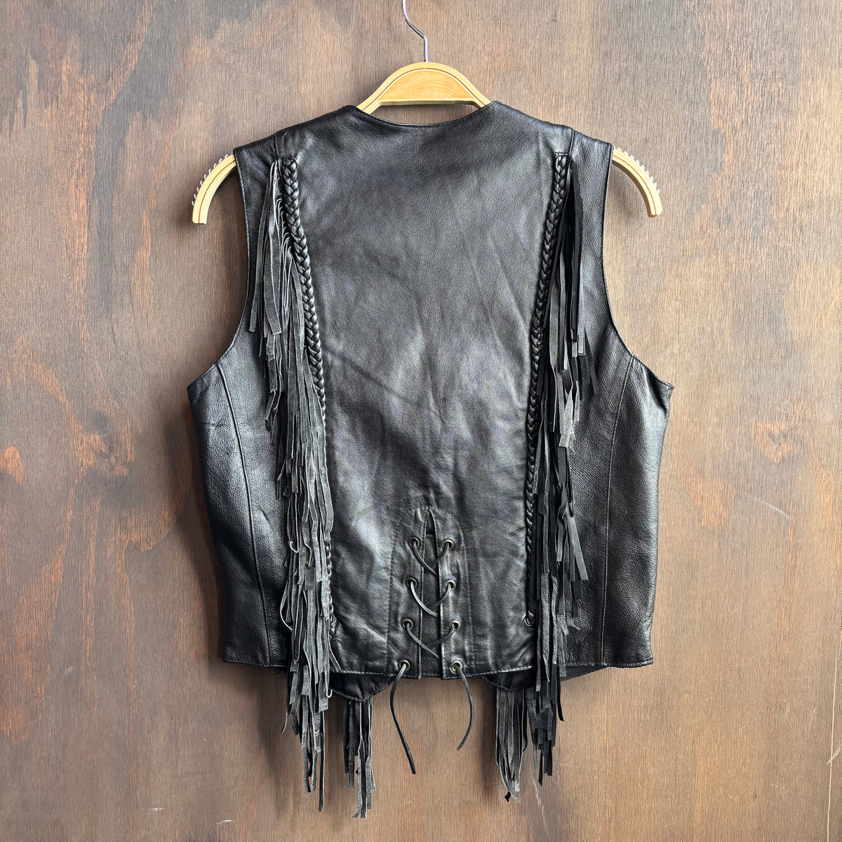 Black Leather Fringed Vest