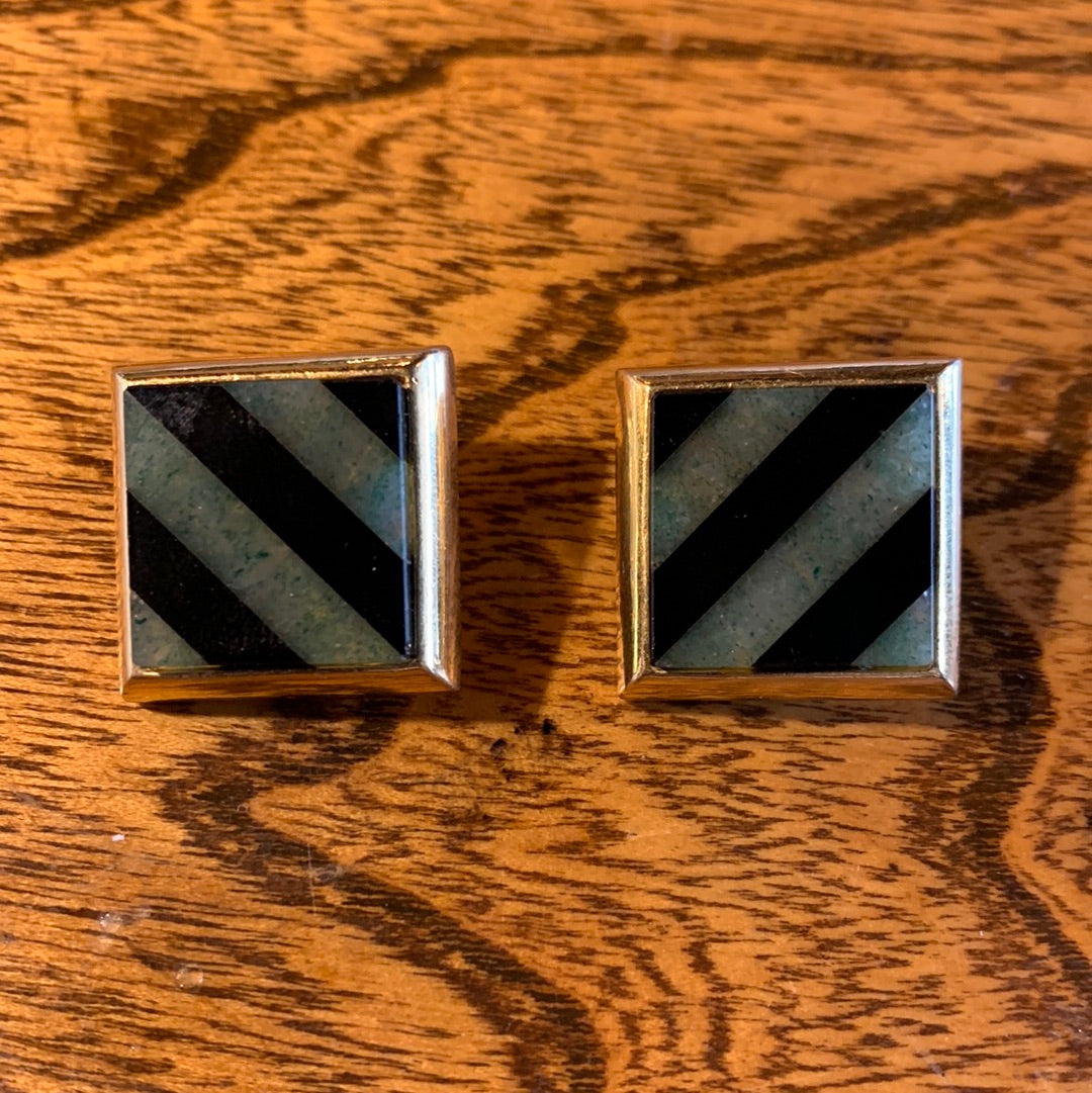Green and black striped square clip-ons