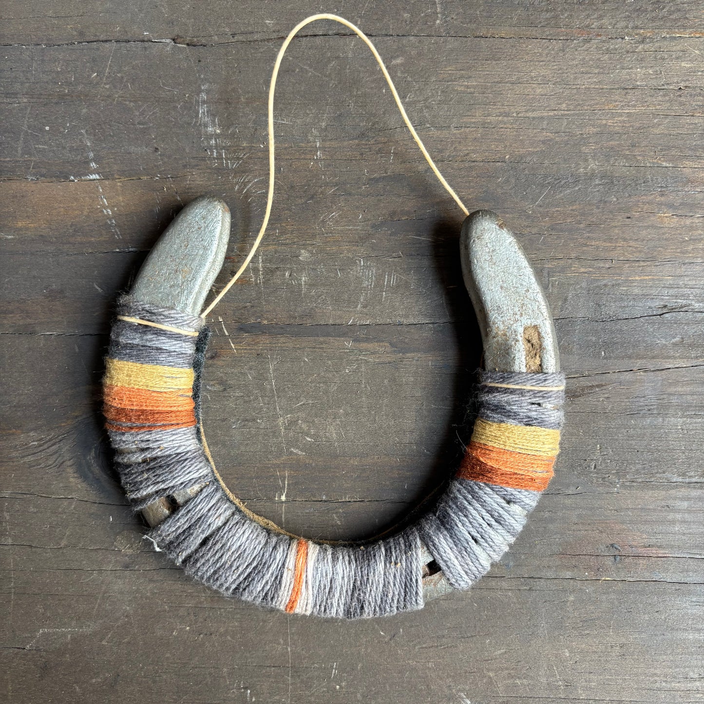 Grey Thread Wrapped Hanging Horseshoe