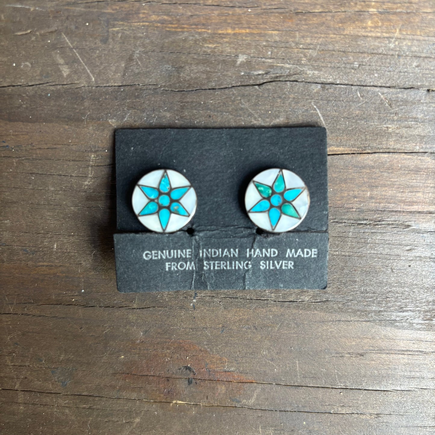 Sterling Turquoise and Shell Starburst Cip Earrings