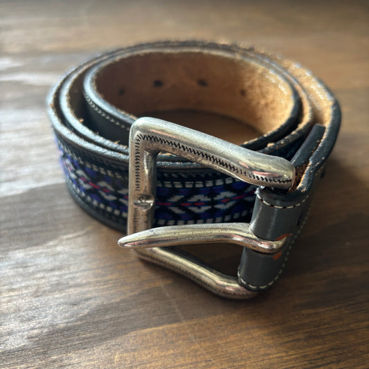 Grey Leather Woven Belt
