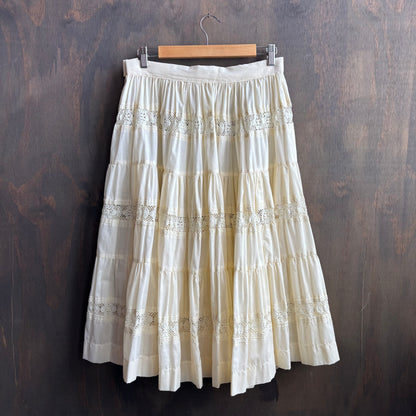 Vintage Cream Cotton and Lace Skirt