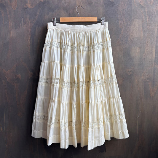 Vintage Cream Cotton and Lace Skirt