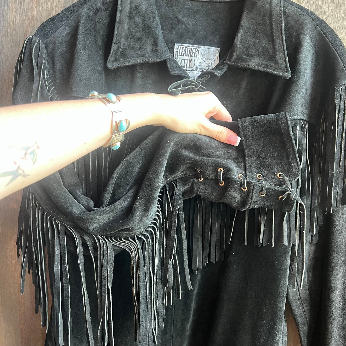 Leather City Black Fringe Coat