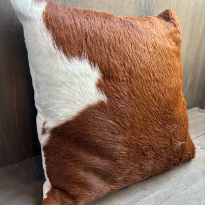 Brown and White Cowhide Pillow