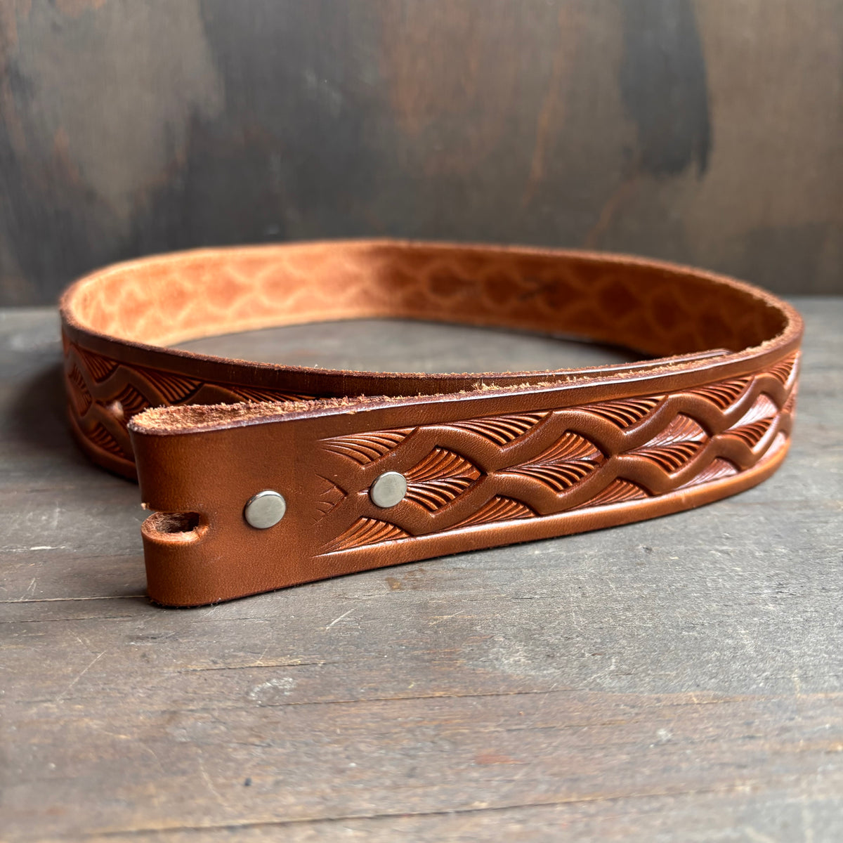 Tooled Leather Tan Belt