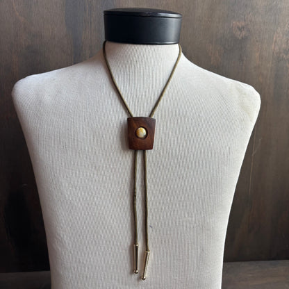 Wood Bolo with Glass Bead on Beige Tie