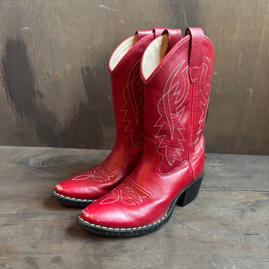 Old West Red Leather Kids Boots
