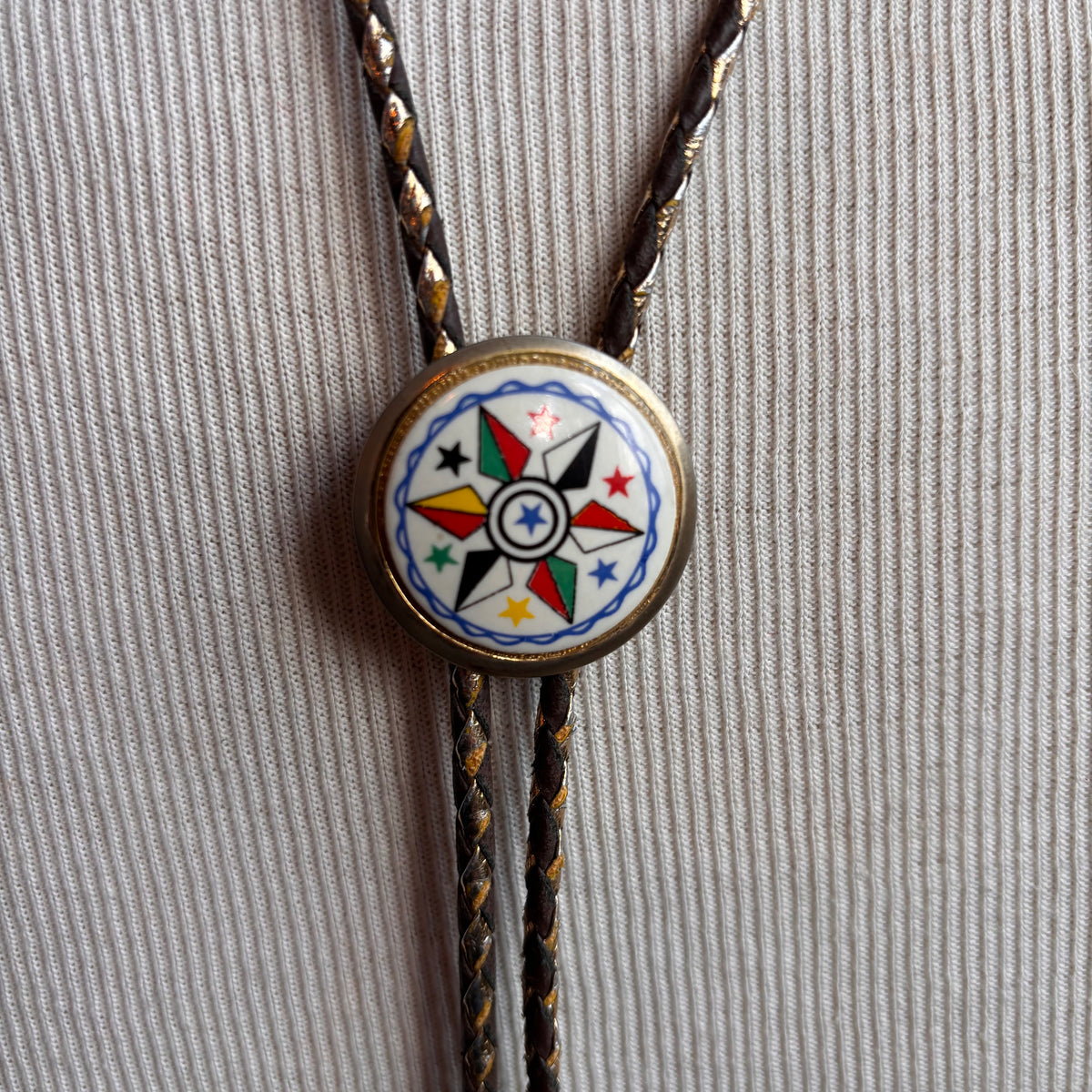 Vintage Colorful Bolo on Two-Tone Metallic Tie