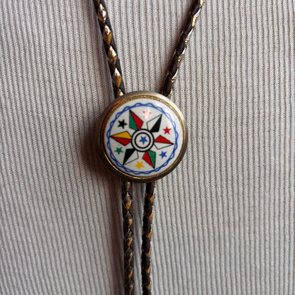 Vintage Colorful Bolo on Two-Tone Metallic Tie