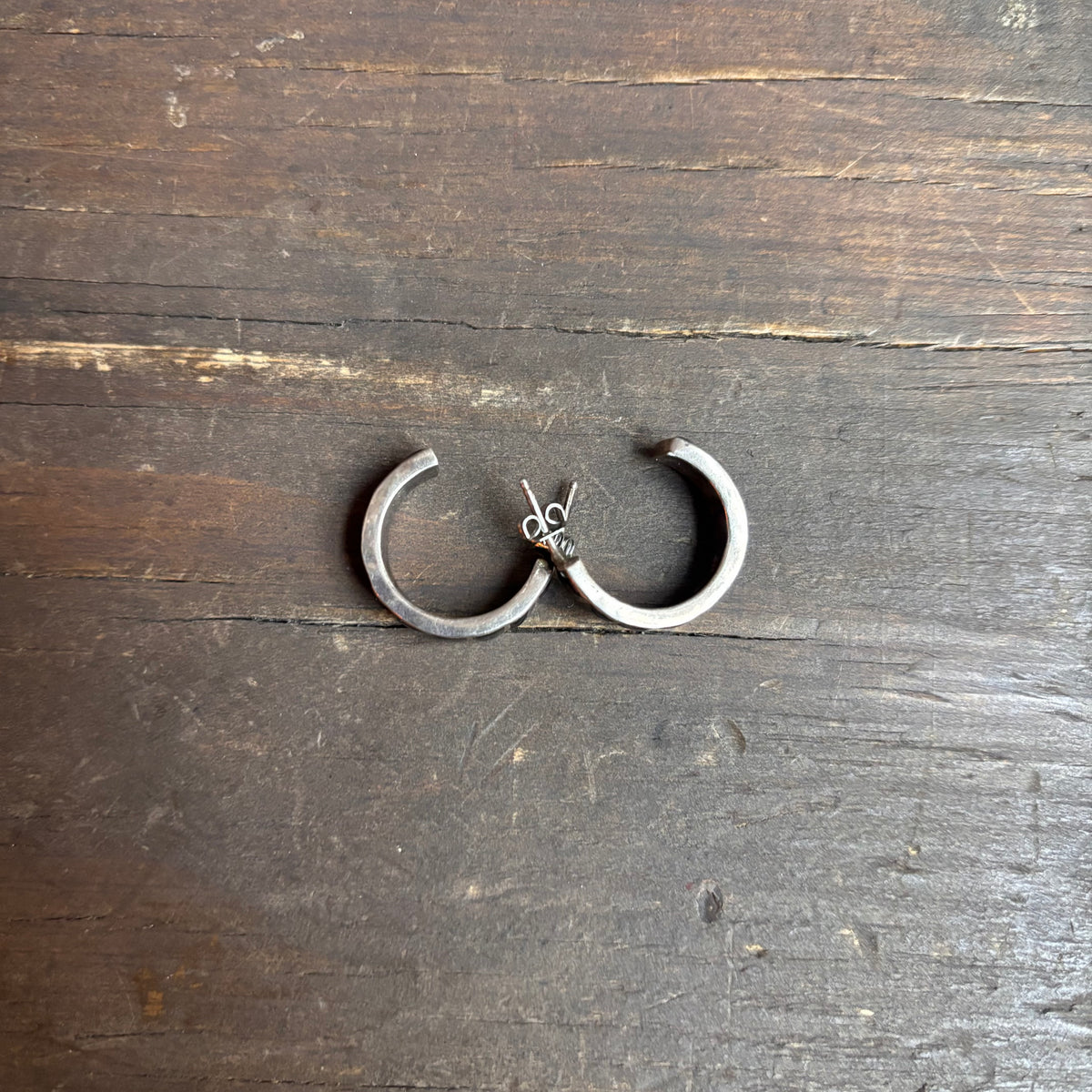 Vintage Sterling Silver Onyx Hoop Earrings