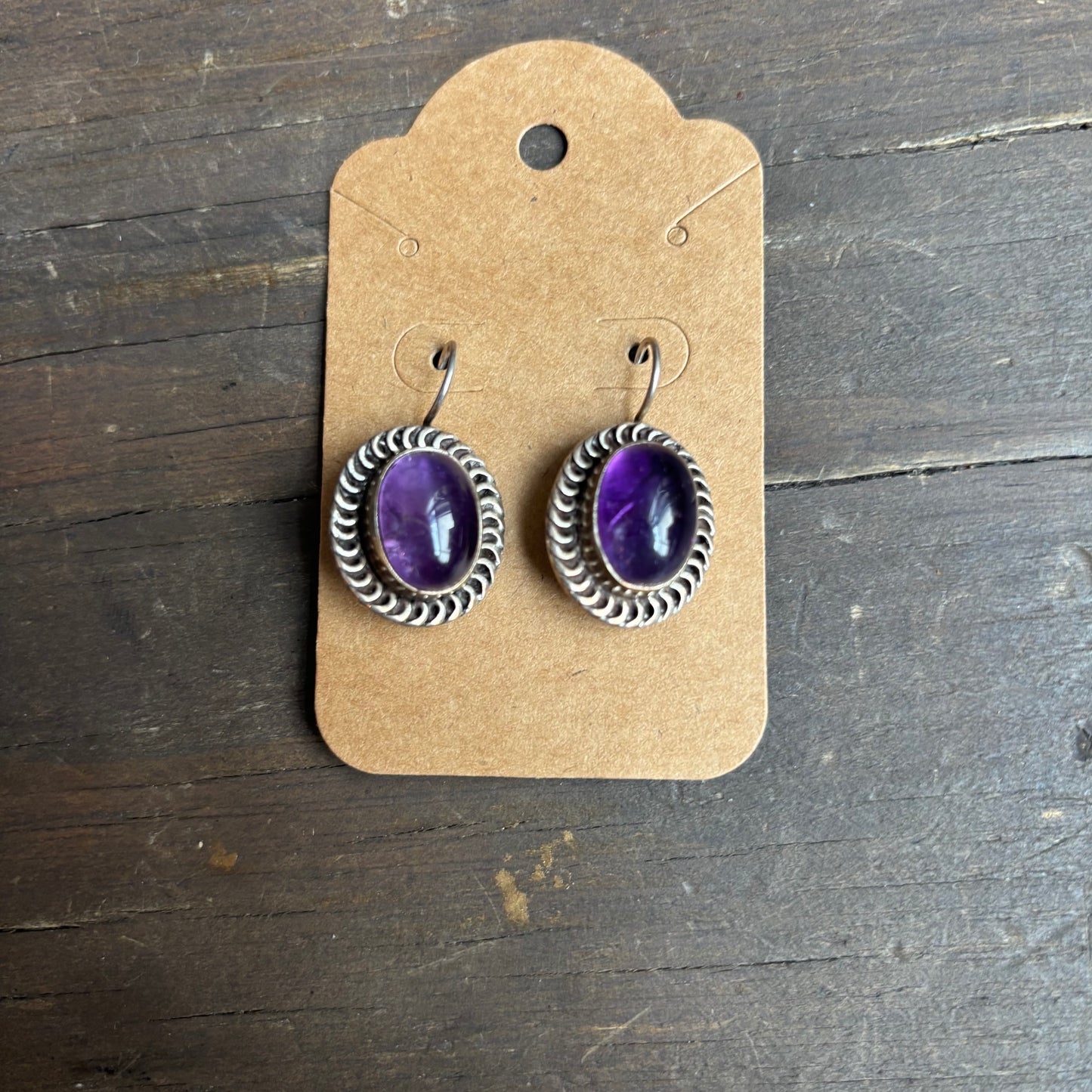 Silver Purple Stone Drop Earrings