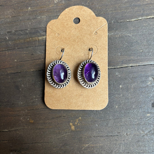 Silver Purple Stone Drop Earrings