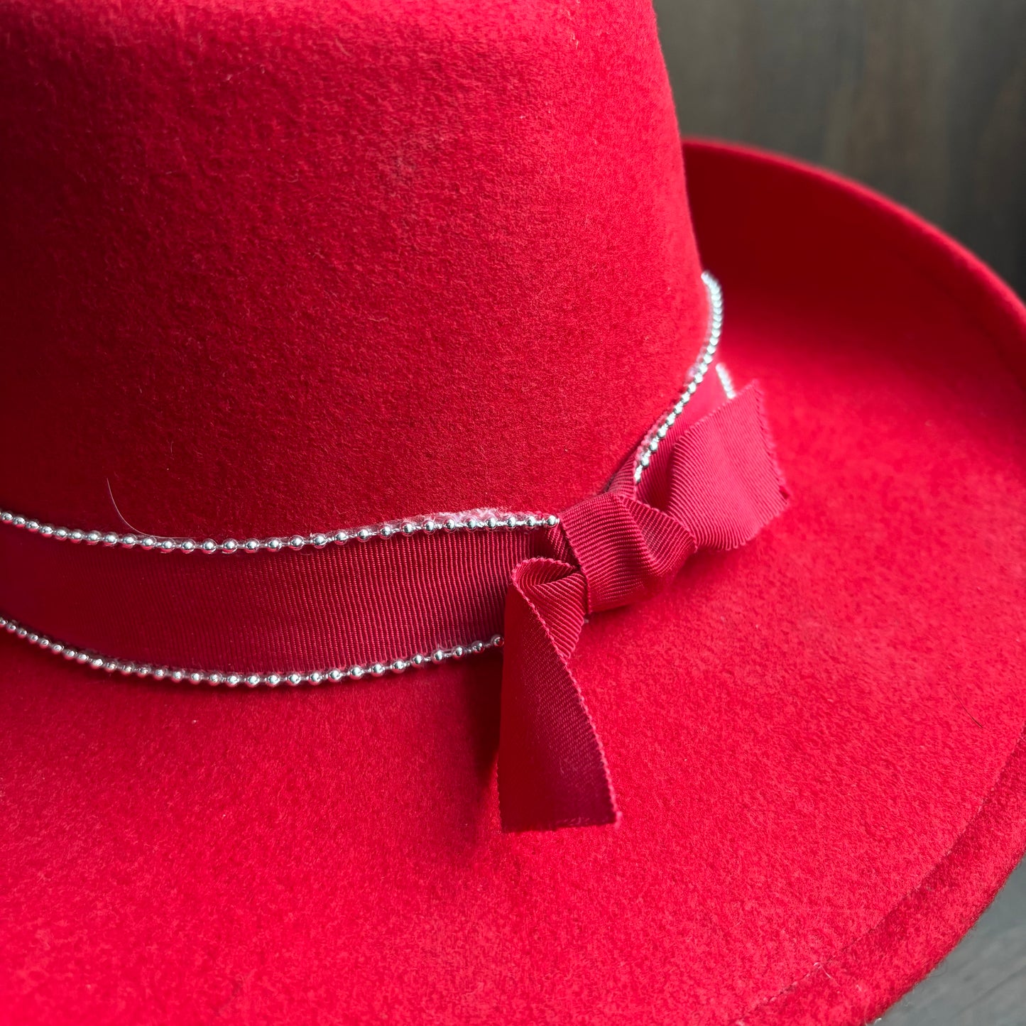 Red Wool Hat with Rhinestone Band