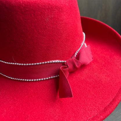 Red Wool Hat with Rhinestone Band
