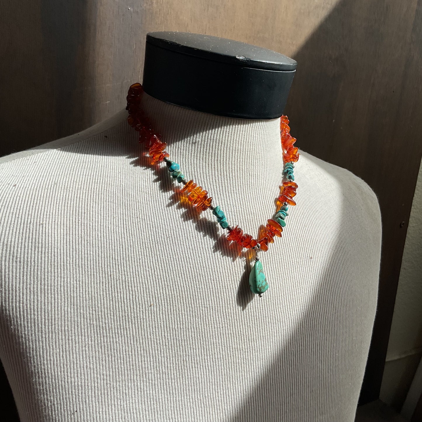 Turquoise and Amber Beaded Necklace