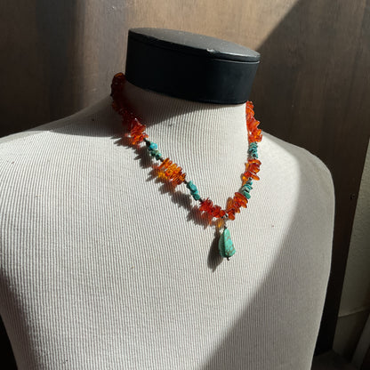 Turquoise and Amber Beaded Necklace