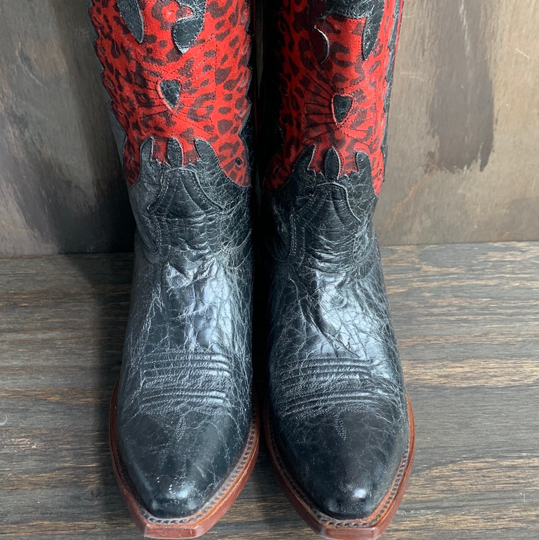 Johnny good Ringo Women Black & Red T-Toe Cowboy BootUS 7.5 B western Rodeo boots