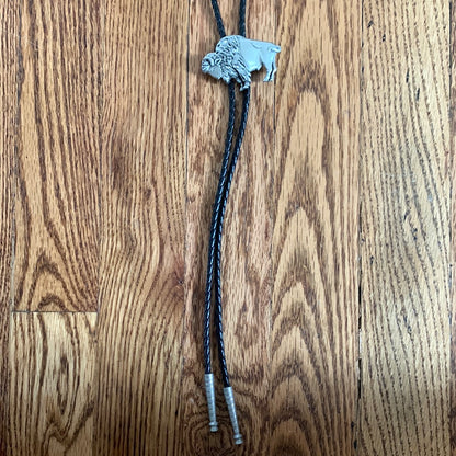 Pewter Buffalo Bolo with Black Leather Tie