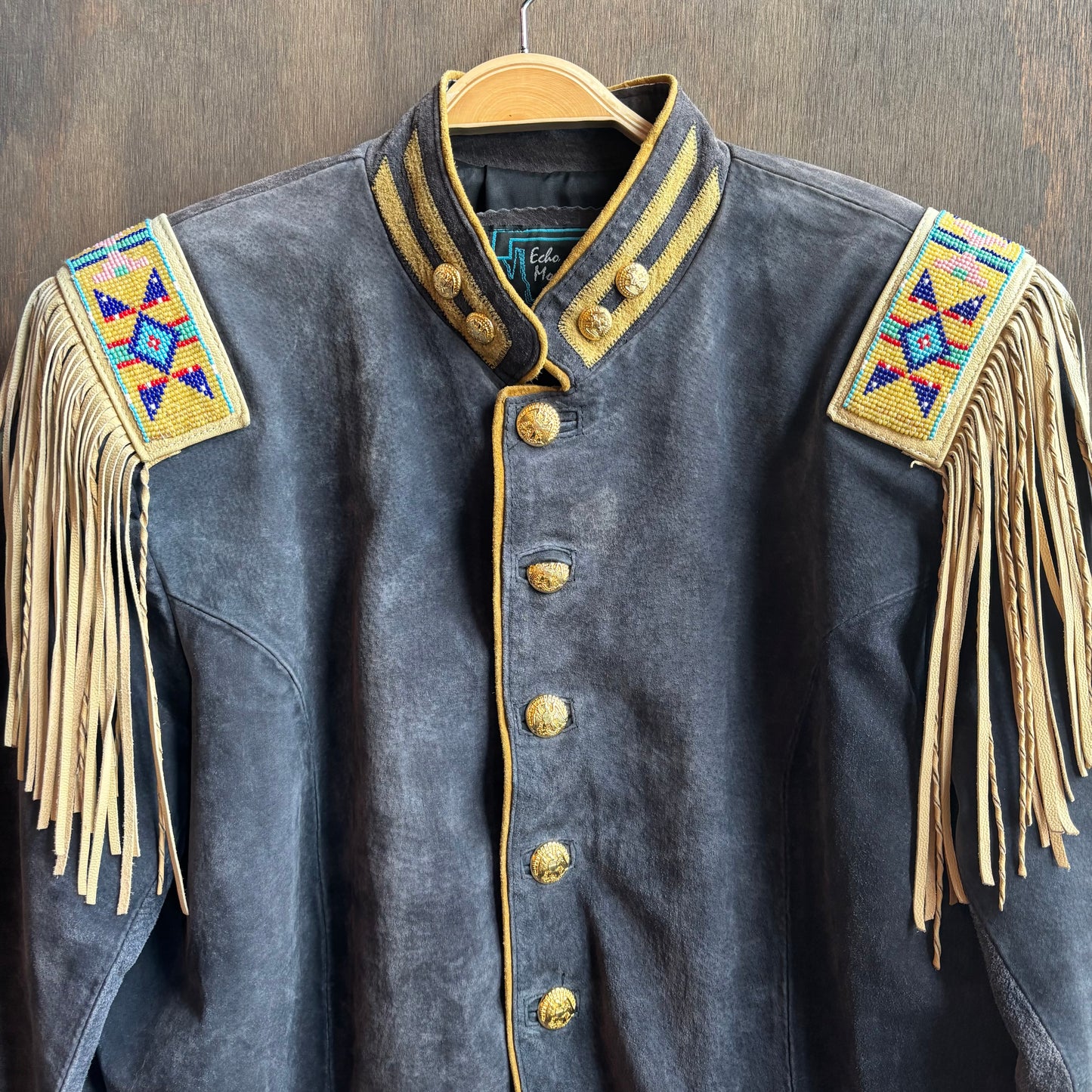 Blue Suede Fringed Jacket with Beading