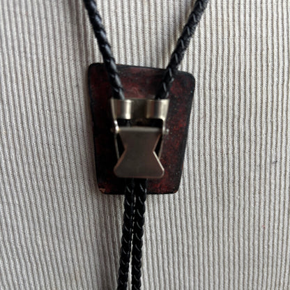 Enamel Lizard Bolo on Black Leather Tie